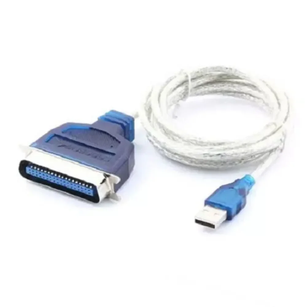 USB to Parallel Adapter, Centronics (36-pin male connector) cable blue silver 6'